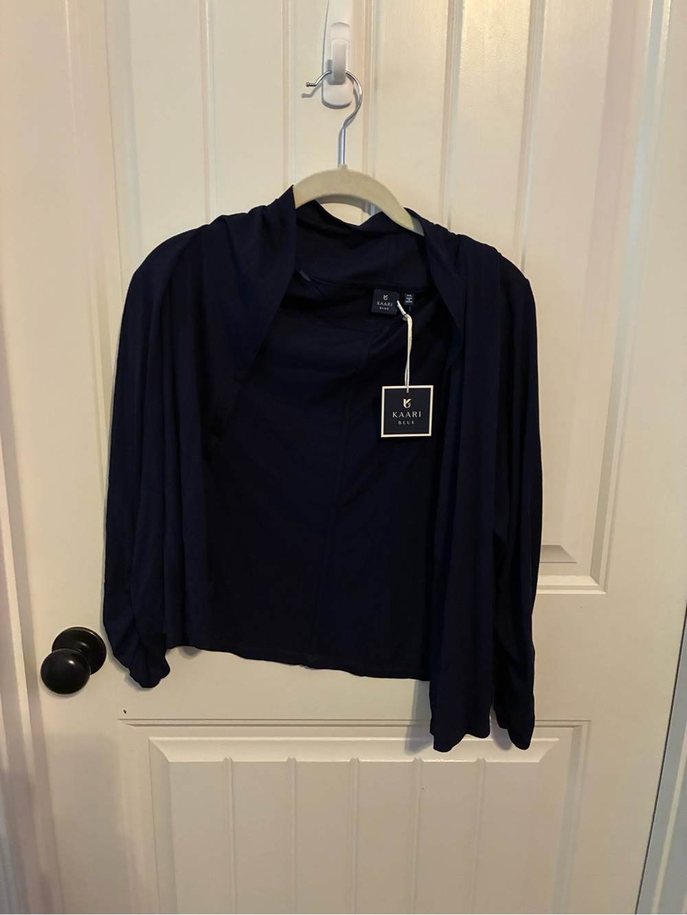 Kaari Blue Navy shrug
with Gold Drawstring Tag
